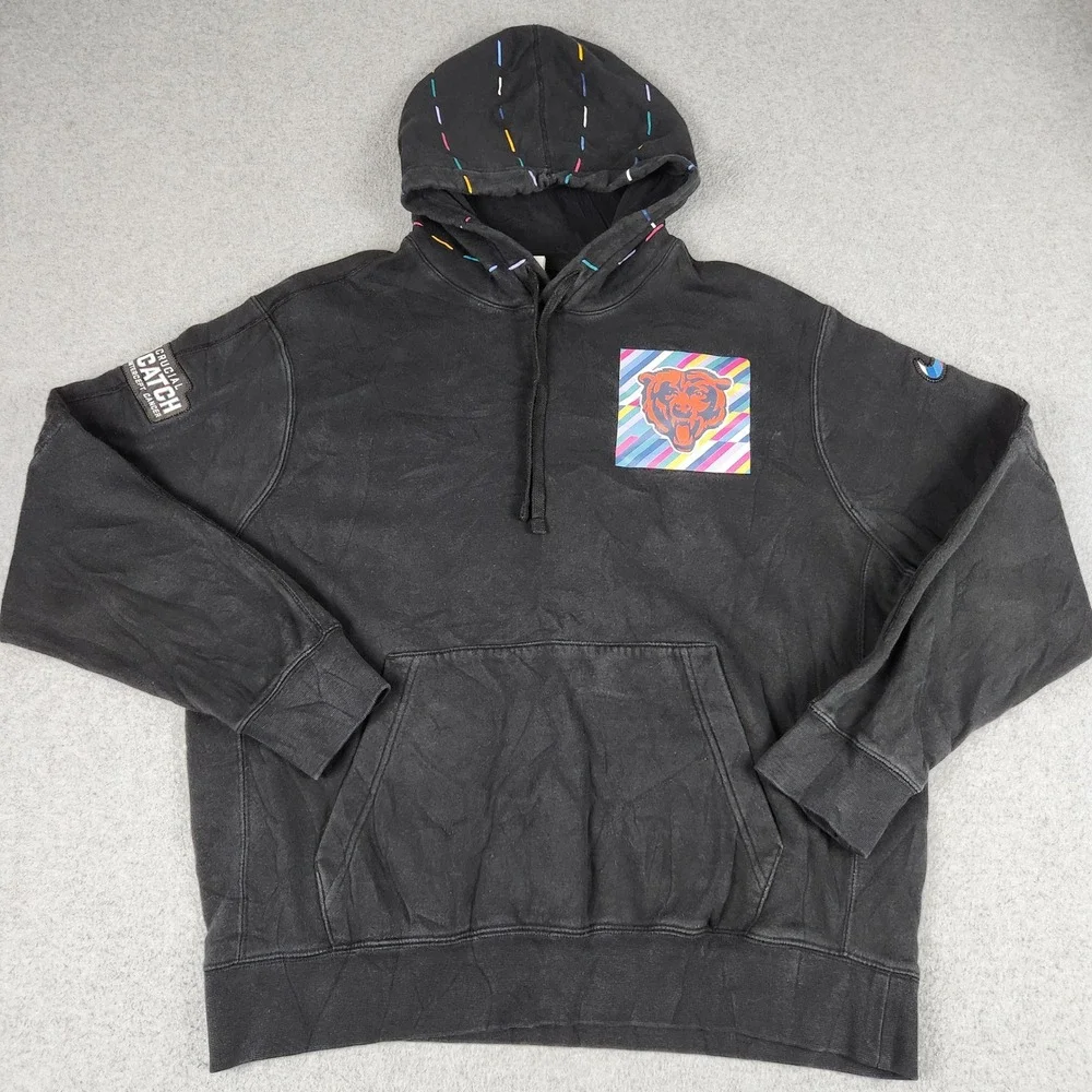 Chicago Bears Hoodie Men's Large Black Fleece Lined Nike Dri-Fit NFL Football